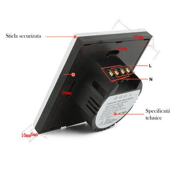 Intrerupator simplu cu touch PNI SH101 din sticla, alb cu LED indicator