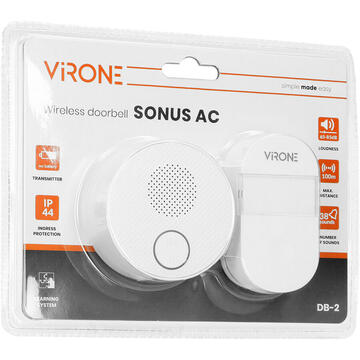 Orno Sonerie wireless SONUS AC, rețea, buton fără baterie,  38 de sunete, 100 m