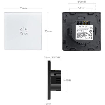 Intrerupator inteligent MCE702W Touch light switch, single, glass, white with round button Alb