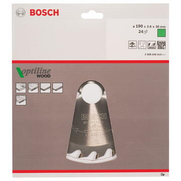 Bosch Panza fierastrau circular Optiline pentru lemn, 190 x 30 x 2.6 mm