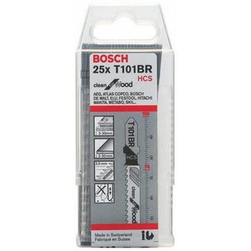 Bosch jigsaw blade T 101 BR Clean for Wood, 100mm (25 pieces)