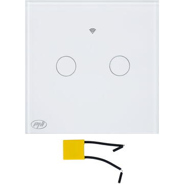 Intrerupator inteligent cu touch PNI SafeHome PT202L WiFi, 10A, control prin aplicatia Tuya Smart, compatibil cu Alexa si Google Assistant - Live Wire, fara nul