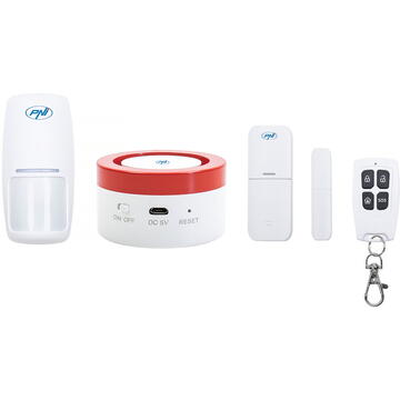 Sistem de alarma wireless PNI Safe House PG600LR, sistem inteligent de securitate pentru casa, conectare wireless, alarma antiefractie, alarma fara fir, alerta inteligenta prin aplicatia TUYA iOS / Android, compatibil cu Alexa si Google Assistant