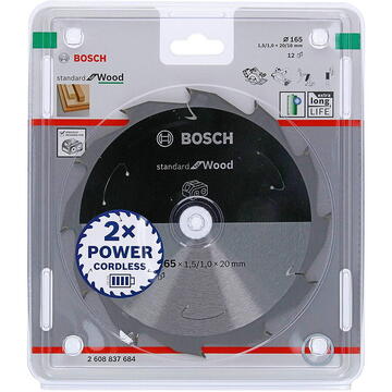 Bosch circular saw blade SfW 165x20 / 16x1.5 / 1.0x12T - 2608837684