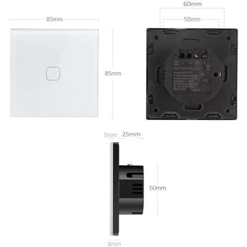 Intrerupator inteligent MCE716B Comutator tactil simplu, SMART, Tuya APP, sticla, negru cu iluminare patrata buton