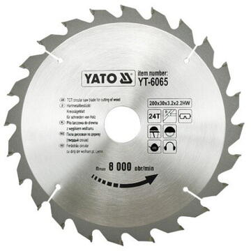 Yato Disc fierastrau circular pentru lemn, YT-6065, dimensiune 200x30x3.2mm, dinti din wolfram