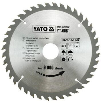 Yato Disc cu placute vidia pentru lemn 184mm, YT-6061, 40 dinti