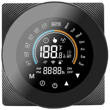 Termostat inteligent WiFi SmartWise, compatibil cu aplicația COLOR eWeLink, tip „B” (16A), panou frontal negru, afișaj tactil color