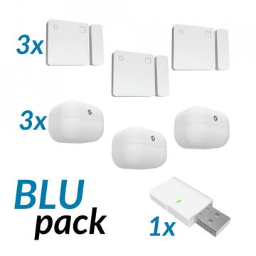 Shelly BLU BUNDLE (3 x senzor de miscare BLU + 3 x senzor BLU pentru fereastra usa + 1 x gateway BLU)