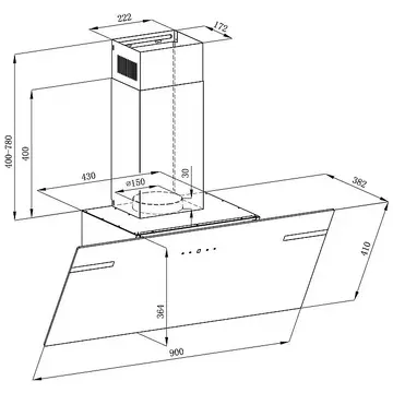 Hota Respekta 494 m³/h 90 cm CH 69090 WA extractor hood Alb