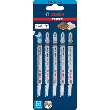 Bosch Expert jigsaw blade T 308 B 'Wood 2-side clean', 5 pieces