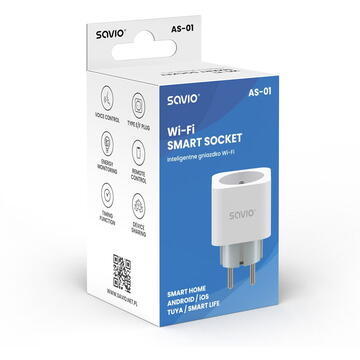 SAVIO WI-FI smart socket, 16A, AS-01, White