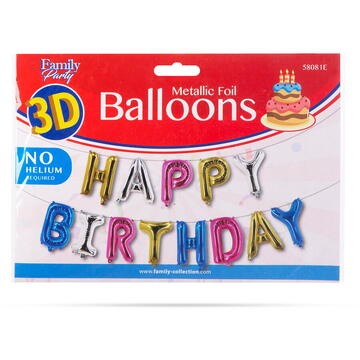 Family Party 3D Balon model litere „Happy Birthday” - diferite culori - 33 cm