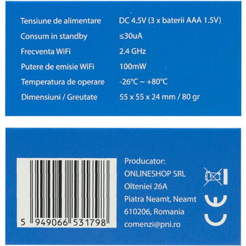 Senzor inteligent de temperatura si umiditate PNI SafeHome PT252 WiFi aplicatie de mobil Tuya Smart