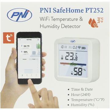 Senzor inteligent de temperatura si umiditate PNI SafeHome PT252 WiFi aplicatie de mobil Tuya Smart