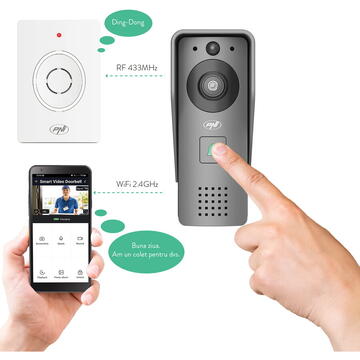 Pachet Interfon video inteligent PNI House 910 WiFi HD, P2P, iesire yala + cadou Sticky Pad Blue