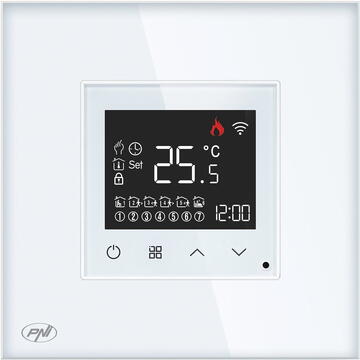 Termostat inteligent PNI CT25W WiFi pentru centrala termica pe gaz, montaj incastrat, 16A, control din aplicatia Tuya Smart, programare zilnica, mod manual/automat, culoare alb