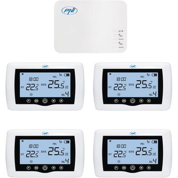 Termostat inteligent PNI CT440 fara fir, cu WiFi, control 4 zone prin Internet, pentru centrale termice, pompe, electrovalve, APP TuyaSmart