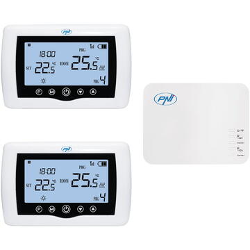 Termostat inteligent PNI CT410 PRO fara fir, cu WiFi, control 2 zone prin Internet, pentru centrale termice, pompe, electrovalve, APP TuyaSmart, histerezis 0.2 grade C