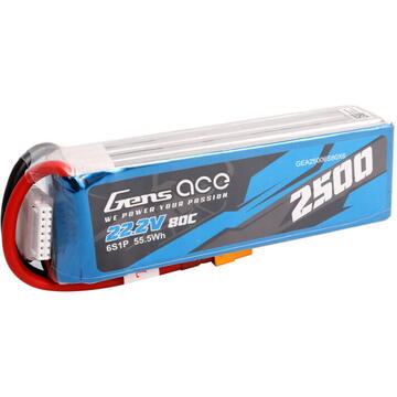 Gens ace 2500mAh 22.2V 80C 6S1P Lipo Battery Pack with XT60 plug