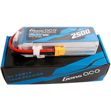 Gens ace 2500mAh 22.2V 80C 6S1P Lipo Battery Pack with XT60 plug