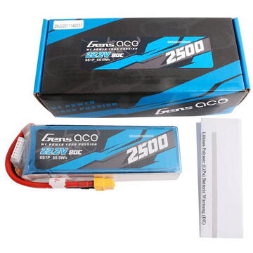 Gens ace 2500mAh 22.2V 80C 6S1P Lipo Battery Pack with XT60 plug