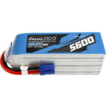 Gens ace 5600mAh 80C 22.2V 6S1P Lipo Battery Pack with EC5 plug