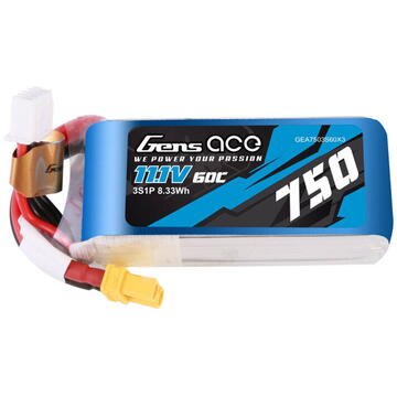 GENS ACE 750MAH 11.1V 60C 3S1P LIPO BATTERY PACK WITH XT30