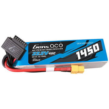 Gens Ace G-Tech 1450mAh 22.2V 45C 6S1P Lipo Battery Pack with XT60 Plug