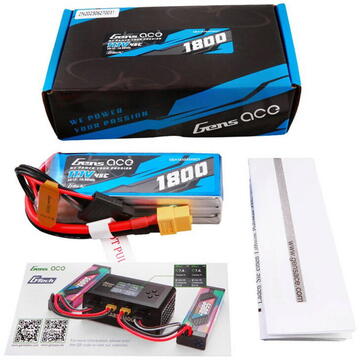 Gens ace G-Tech 1800mAh 11.1V 45C 3S1P Lipo Battery Pack with XT60 Plug