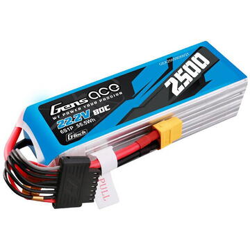 Gens ace G-Tech 2500mAh 22.2V 80C 6S1P Lipo Battery Pack with XT60 plug