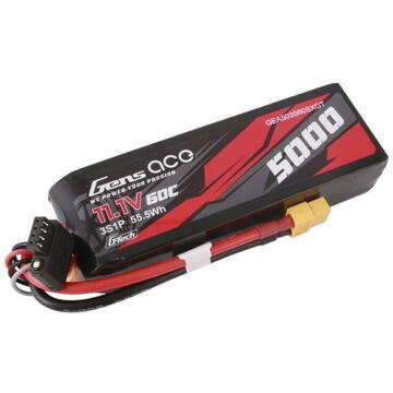 Gens ace G-Tech 5000mAh 11.1V 60C 3S1P Short-Size Lipo With XT60 Plug