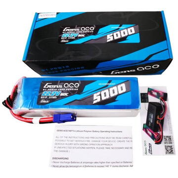 Gens ace G-Tech 5000mAh 22.2V 60C 6S1P Lipo Battery Pack with EC5 Plug