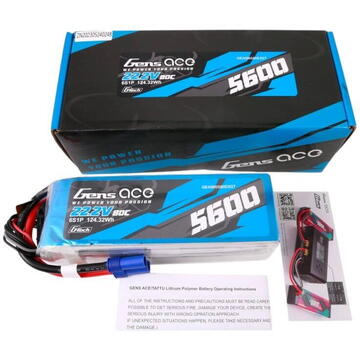 Gens ace G-Tech 5600mAh 80C 22.2V 6S1P Lipo Battery Pack with EC5 plug