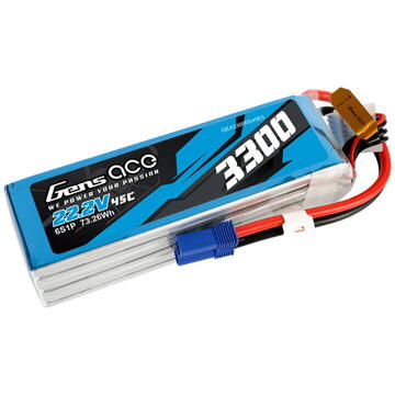 Gens ace 3300mAh 22.2V 45C 6S1P Lipo Battery Pack with EC5 Plug