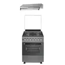 Pachet Studio Casa Aragaz Scala Graphite Grey 60 cm si hota clasica inox, 4 arzatoare gaz, Grill electric, Rotisor, Gratare fonta, Aprindere electrica, Clasa energetica A, Gri