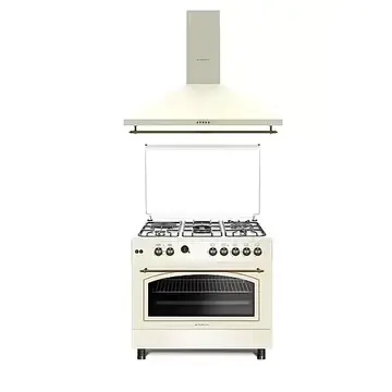 Pachet Tuscany 90 cm Studio Casa, Aragaz 90/60 cm si Hota Rustica 90 cm, Cuptor gaz, 4 arzatoare gaz + 1 ochi electric, Rotisor, Grill, Gratare fonta, Avena