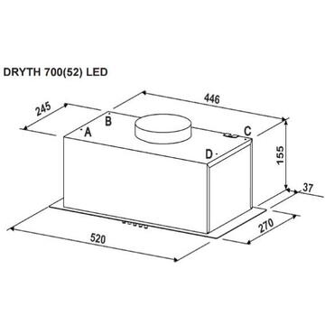 Hota Hota Incorporabila Tornado DRYTH 700 (52) LED, 1 motor Turbo, latime 52 cm, absorbtie 700 m3/ora, filtru anti-grasimi aluminiu 5 straturi, ALB