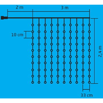 Somogyi Perdea de lumini microLED, de interior, 3x2m, 10 ghirlande / 20LED, alb rece, 8 progr