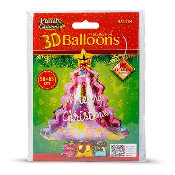 Familly Christmas Balon de Crăciun - folie de aluminiu - brad - 58 x 83 cm