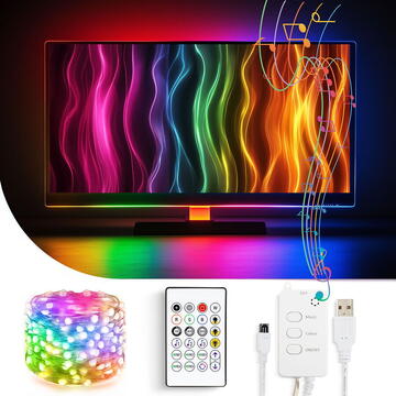 GLOBIZ Șir de lumină Smart TV - USB - 30 LED-uri RGB - 3 m - Bluetooth