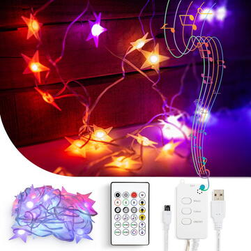 Lumină inteligentă șir - stea - USB - 25 LED-uri RGB - 5 m - Bluetooth