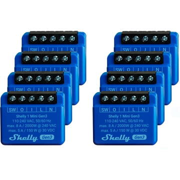 Shelly Plus 1 Mini Gen3 Economy Pack, Relay (Blue, Pack of 8)